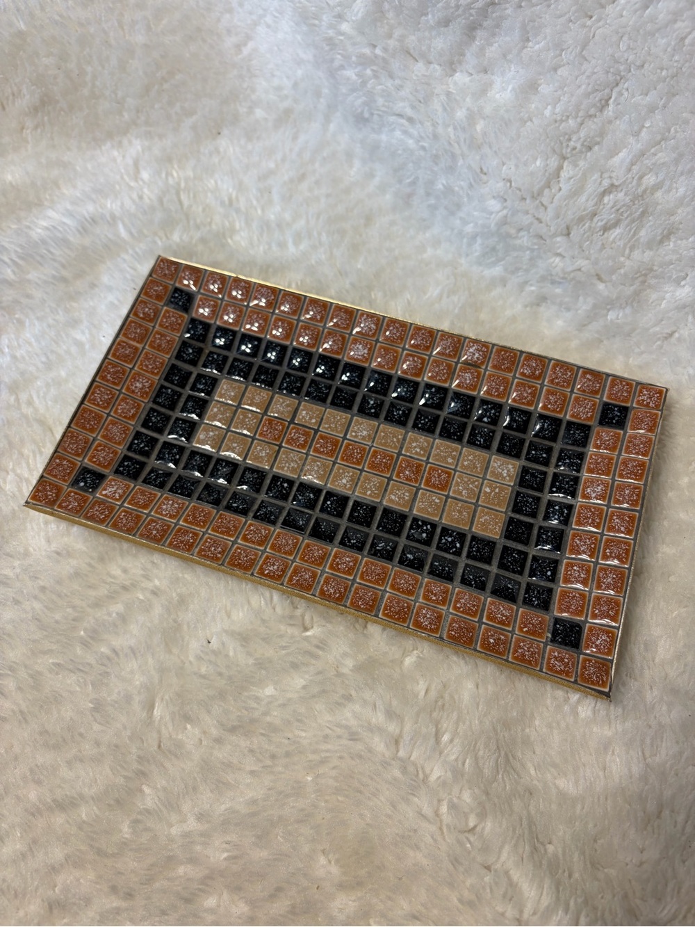 Vintage MCM rectangle speckled tile mosaic gold catchall jewelry tray